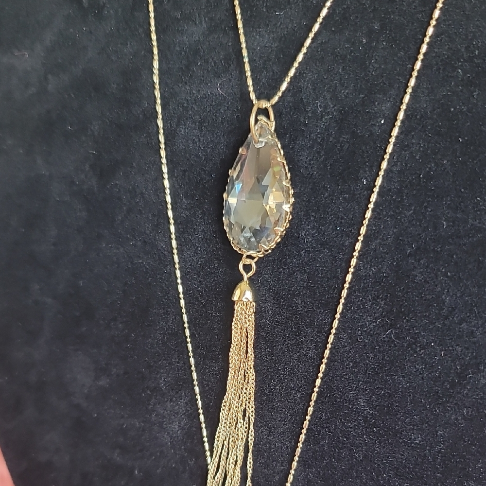 Elegant, Double Crystal, Long Necklace - Picture 5 of 8